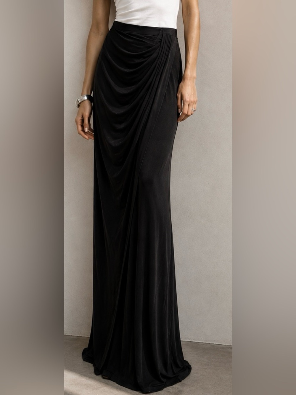 Helmut Lang Black Draped Ruched Floor-Length Maxi Skirt Size S